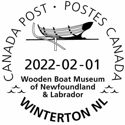 Partially constructed wooden boat with text reading Wooden Boat Museum of Newfoundland & Labrador, dated February 1, 2022.