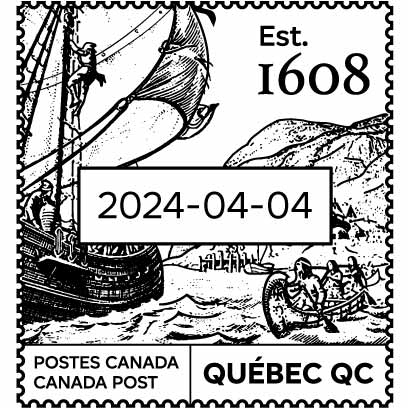 Scene depicting the settlement of Quebec City Est. 1608, dated April 4, 2024.