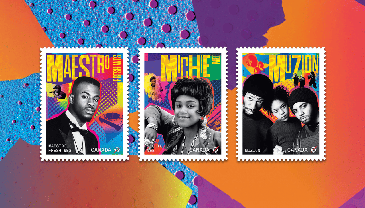 The three Black History Month series stamps feature Canadian hip-hop artists Maestro Fresh Wes, Michie Mee and Muzion.