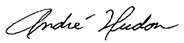 The signature of Andr&eacute; Hudon, Chair of the Canada Post Corporation Board of Directors.