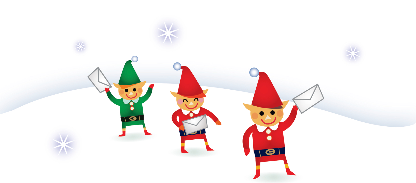 3 elves hold letters from children to Santa, sent by Canada Post.